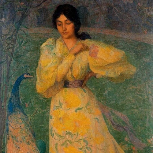 Giovane Donna con Pavone