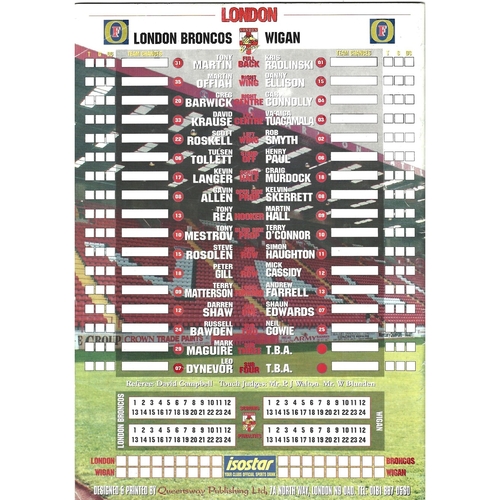 1996 London Broncos v Wigan Rugby League programme