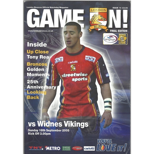 2005 London Broncos v Widnes Vikings Rugby League programme & Match Ticket