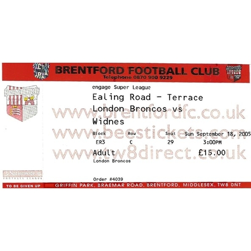 2005 London Broncos v Widnes Vikings Rugby League programme & Match Ticket