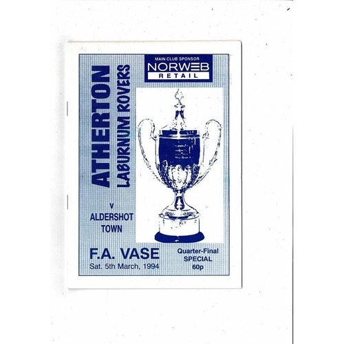 Atherton L.R V Aldershot Vase Football Programme 1993/94