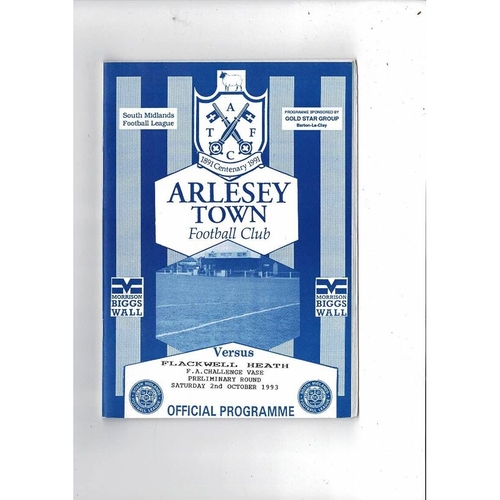 Arlesey Town v Flackwell Heath Vase Football Programme 1993/94