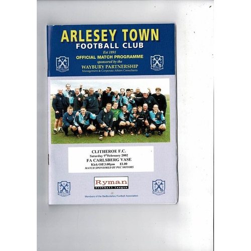 Arlesey Town v Clitheroe Vase Football Programme 2002/03