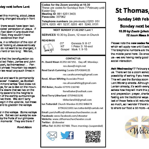Pew Sheet | The Parish of St Thomas, Exeter