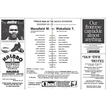 1984/85 Mansfield Marksman v Rugby League programme