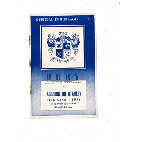 1957/58 Bury v Accrington Stanley Football Programme