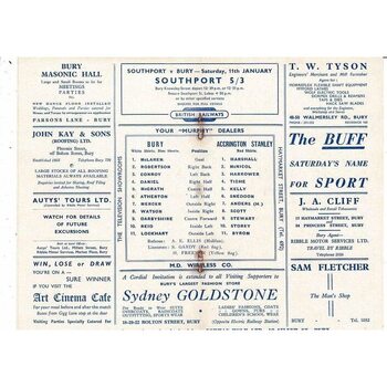 1957/58 Bury v Accrington Stanley Football Programme