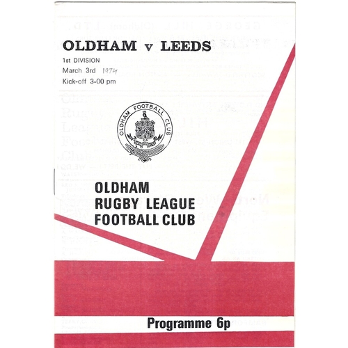 1973/74 Oldham v Leeds Rugby League programme