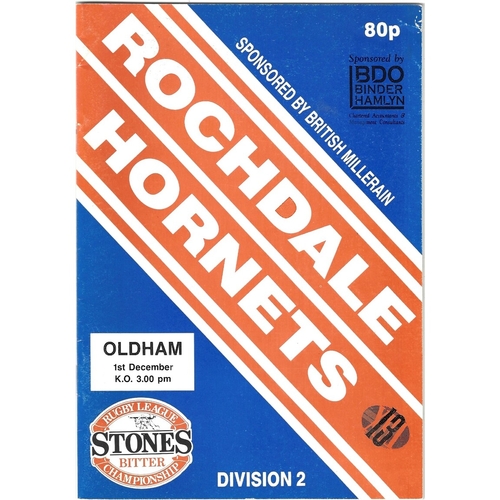 1991/92 Rochdale Hornets v Oldham Rugby League programme