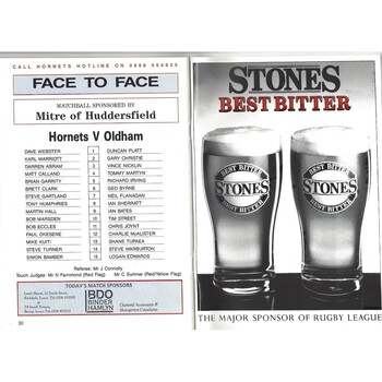 1991/92 Rochdale Hornets v Oldham Rugby League programme