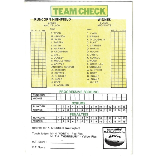 1984/85 Runcorn Highfield v Widnes Pre Season Charity Match Rugby League programme