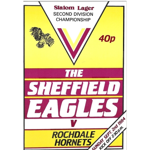1984/85 Sheffield Eagles v Rochdale Hornets Rugby League programme