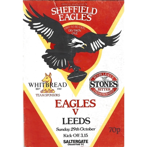 1989/90 Sheffield Eagles v Leeds Rugby League programme