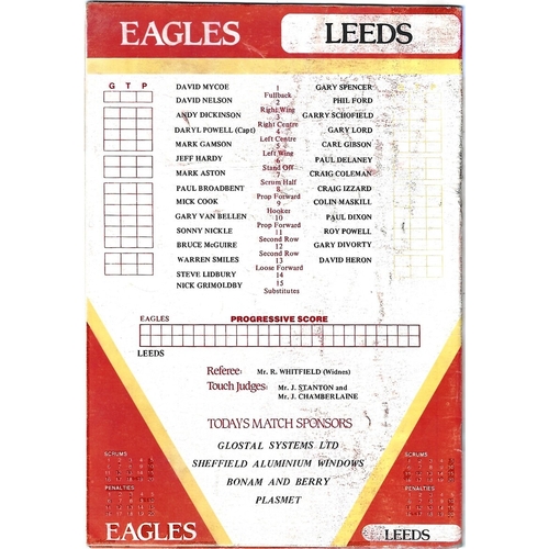 1989/90 Sheffield Eagles v Leeds Rugby League programme