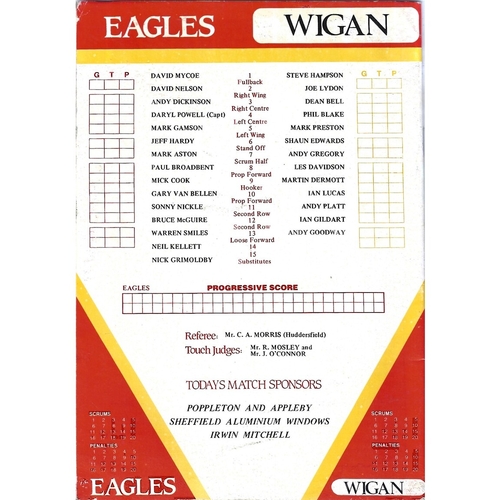 1989/90 Sheffield Eagles v Wigan Rugby League programme