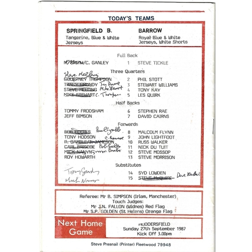 1987/88 Springfield Borough v Barrow Rugby League programme