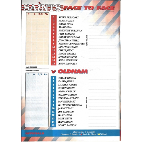 1994/95 St. Helens v Oldham Rugby League programme