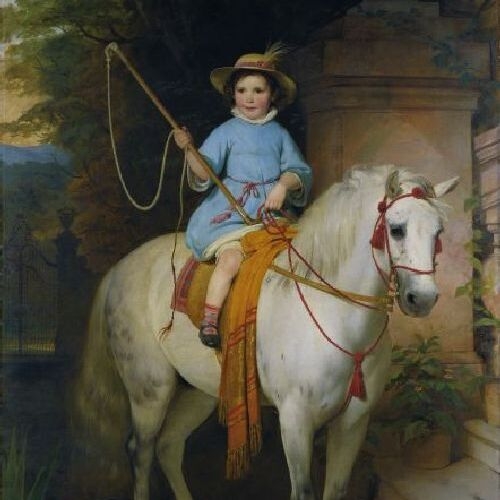 Portrait of the Future Prince Johann II von Liechtenstein on a grey Pony