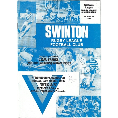 1985/86 Swinton v Wigan Rugby League programme