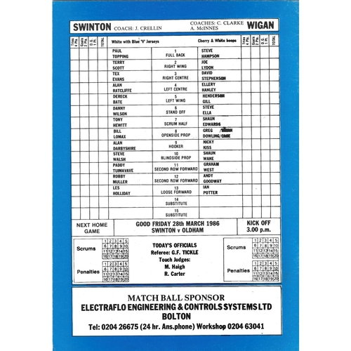 1985/86 Swinton v Wigan Rugby League programme