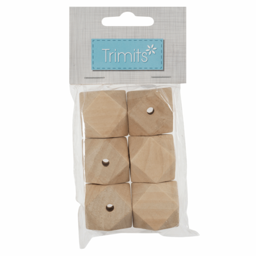 Wooden Beads: 30mm: 5mm Centre Hole: Geo Cut: 6 Pieces