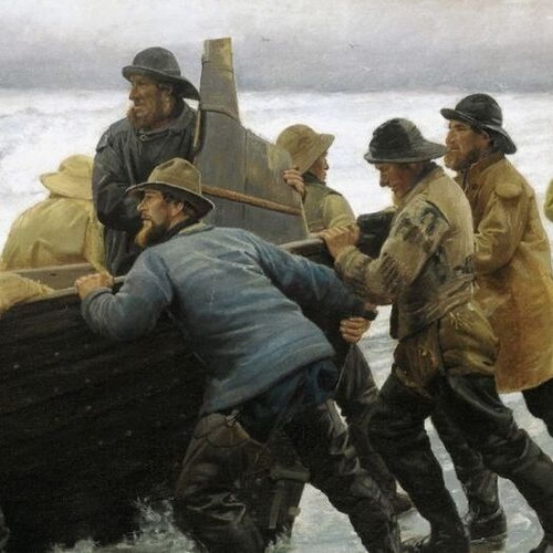 Fishermen launching a Rowing Boat