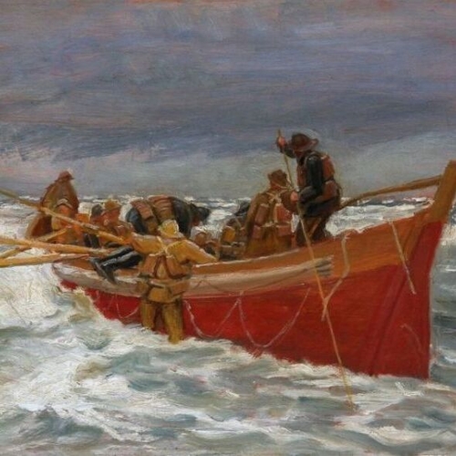 The Red Rescue Boat on its Way Out