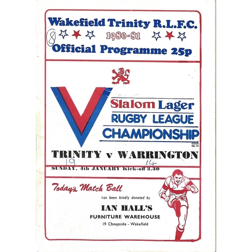 1980/81 Wakefield Trinity v Warrington Rugby League programme