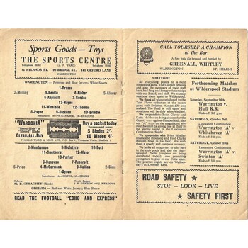 1964/65 Warrington v Oldham Rugby League programme