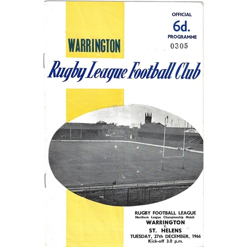 1966/67 Warrington v St. Helens Rugby League programme