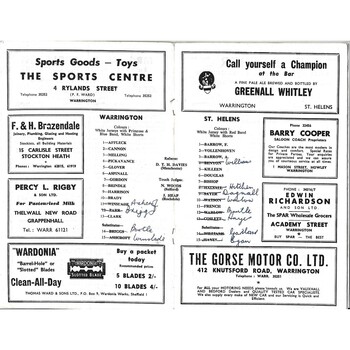1966/67 Warrington v St. Helens Rugby League programme
