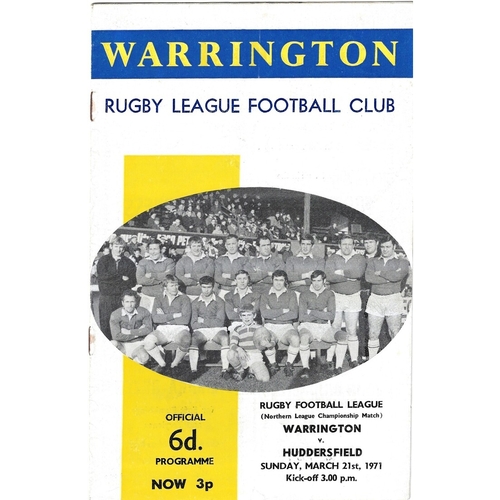 1970/71 Warrington v Huddersfield Rugby League programme