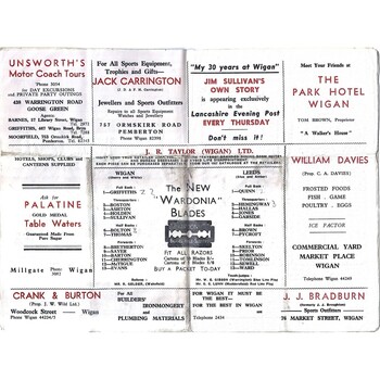 1958/59 Wigan v Leeds (21/02/1959) Rugby League Challenge Cup 1st Round programme