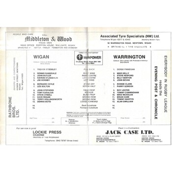 1978/79 Wigan v Warrington Rugby League programme