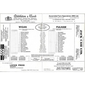 1980/81 Wigan v Fulham Rugby League programme
