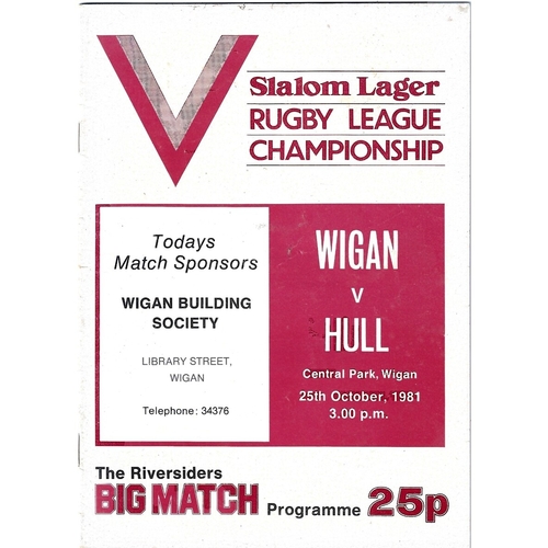 1981/82 Wigan v Hull Rugby League programme