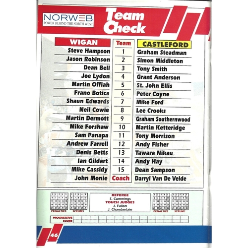 1992/93 Wigan v Castleford Rugby League programme