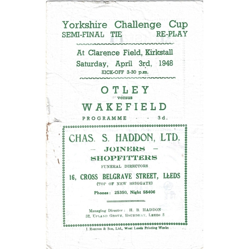 Yorkshire County Challenge Cup Semi Final Rugby League Programmes
