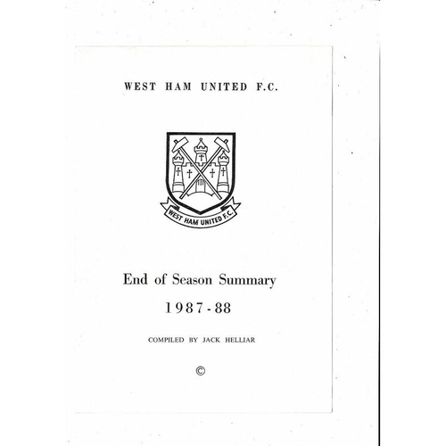 West Ham United End of Season Summary 1987/88
