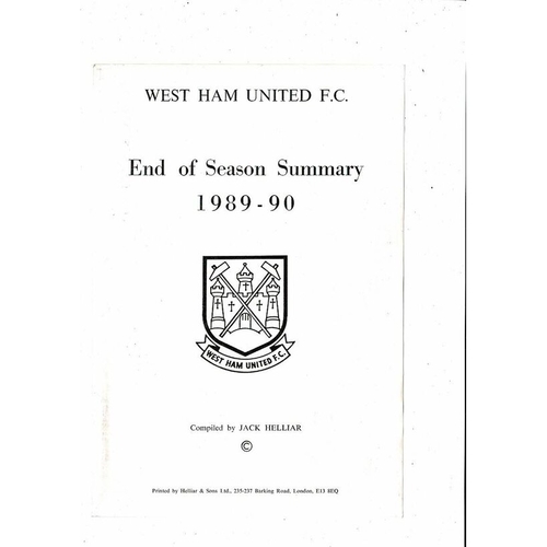 West Ham United End of Season Summary 1989/90