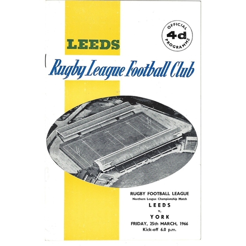 1965/66 Leeds v York Rugby League programme