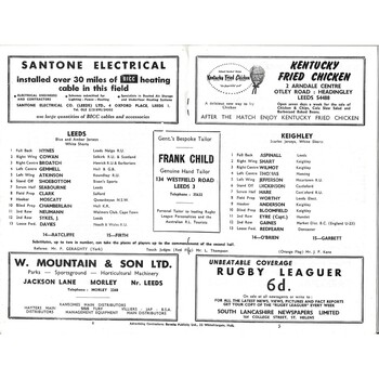 1966/67 Leeds v Keighley Rugby League programme