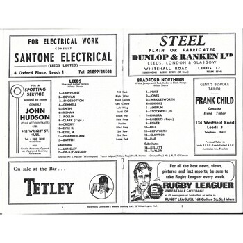 1967/68 Leeds v Bradford Northern (16/09/1967) Rugby League programme