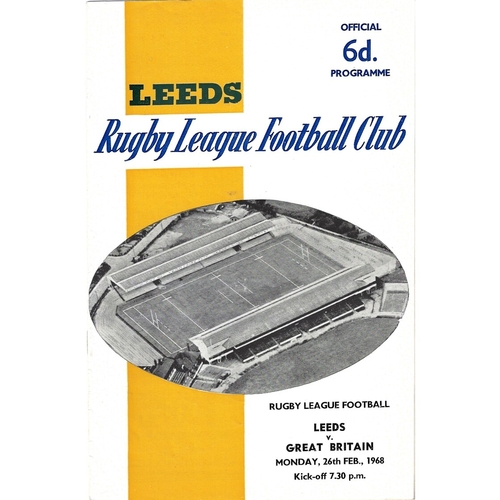 1967/68 Leeds v Great Britain Rugby League programme