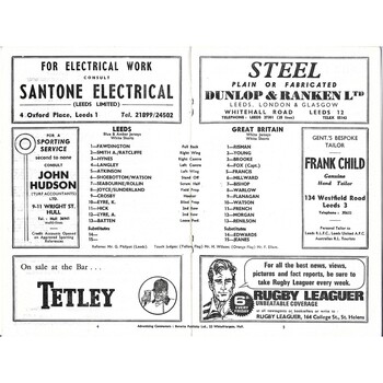 1967/68 Leeds v Great Britain Rugby League programme