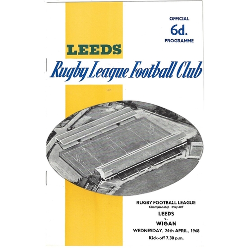 1967/68 Leeds v Wigan (24/04/1968) Championship Play-Off Rugby League programme