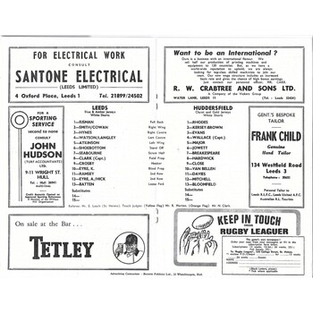 1968/69 Leeds v Huddersfield (02/09/1968) Rugby League Programme