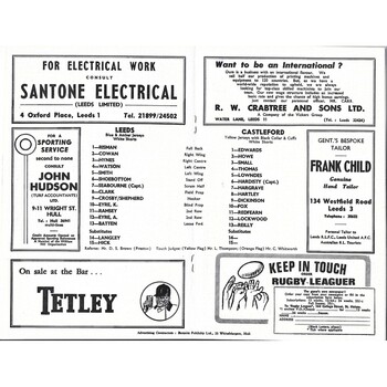 1968/69 Leeds v Castleford Rugby League programme