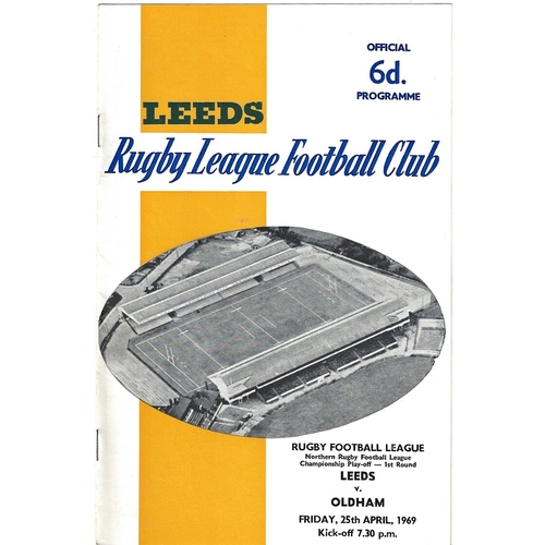 1968/69 Leeds v Oldham (25/04/1969) Championship Play-Off, First Round Rugby League Programme