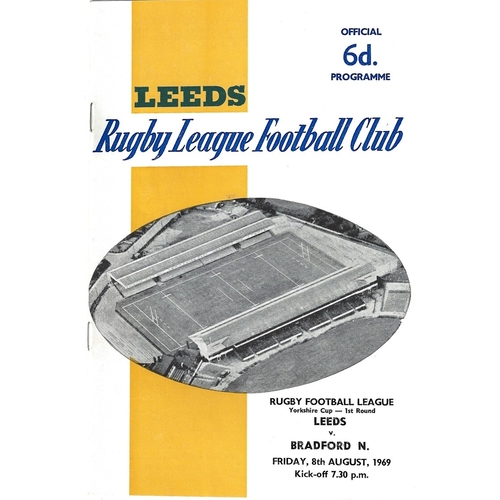 1969/70 Leeds v Bradford Northern (08/08/1969) Yorkshire Cup, First Round Rugby League Programme